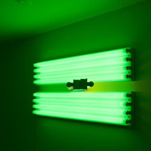 Dan Flavin / Dan Flavin Untitled (for the Vernas  on opening anew)  1993  58.5  x 122 x 51 cm green, pink and yellow fluorescent light Ed. 1/5