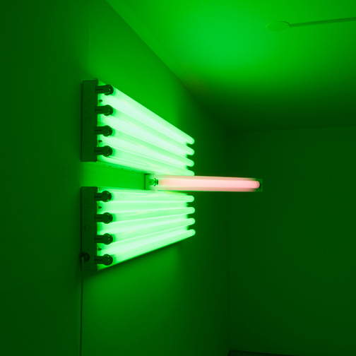 Dan Flavin / Dan Flavin Untitled (for the Vernas  on opening anew)  1993  58.5  x 122 x 51 cm green, pink and yellow fluorescent light Ed. 1/5