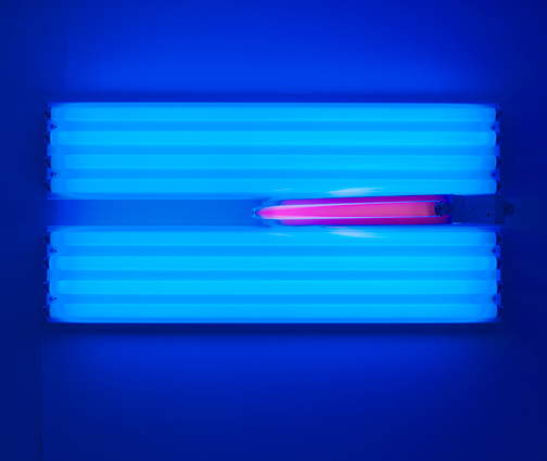Dan Flavin / Dan Flavin Untitled (for the Vernas on opening anew)  1993 58.5  x 122 x 51 cm blue, pink and yellow fluorescent light Ed. 1/5