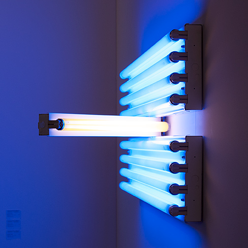 Dan Flavin / Dan Flavin Untitled (for the Vernas on opening anew)  1993  58.5 x 122 x 51 cm Blue, pink and yellow fluorescent light Ed. 1/5