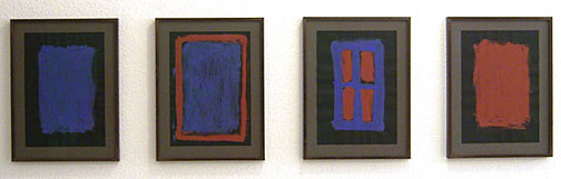 Joseph Egan /  excuse-Moux  2007  a work in four parts each 37 x 28 x 2.5 cm overall dimensions 37 x 140 x 2.5 cm mason pigment and binder on paper with framing