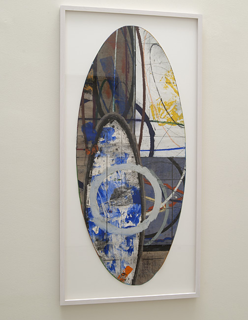 David Rabinowitch / Untitled  2008  111.1 x 47.6 cm paper collage, oil pastel, wax medium, pencil, oil paint, acrylic, color pencil on Belgian linen