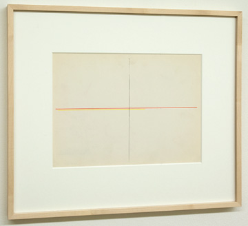 Fred Sandback / Untitled  1972  22.9 x 30.5 cm Red and yellow pencil on Strathmore Shelburne FLS 201