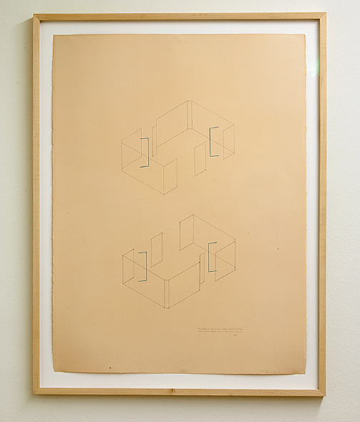 Fred Sandback / Two Aspects of a Two-Part Construction for the Annemarie Verna Gallery, Zürich  1976  76.5 x 57.5 cm pencil and colored chalk on paper Annemarie Verna Gallery Mühlegasse 27